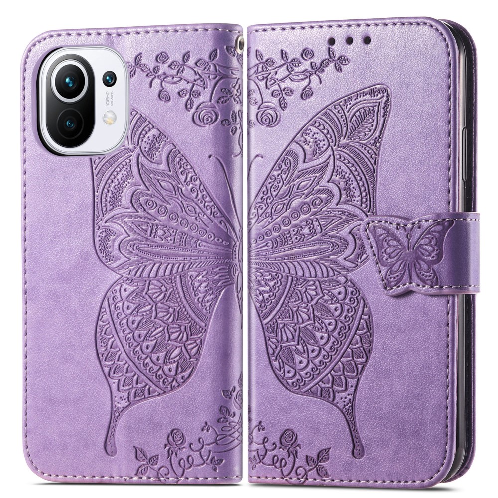  Xiaomi Mi 11 - Butterfly Läder Fodral - Ljus Lila
