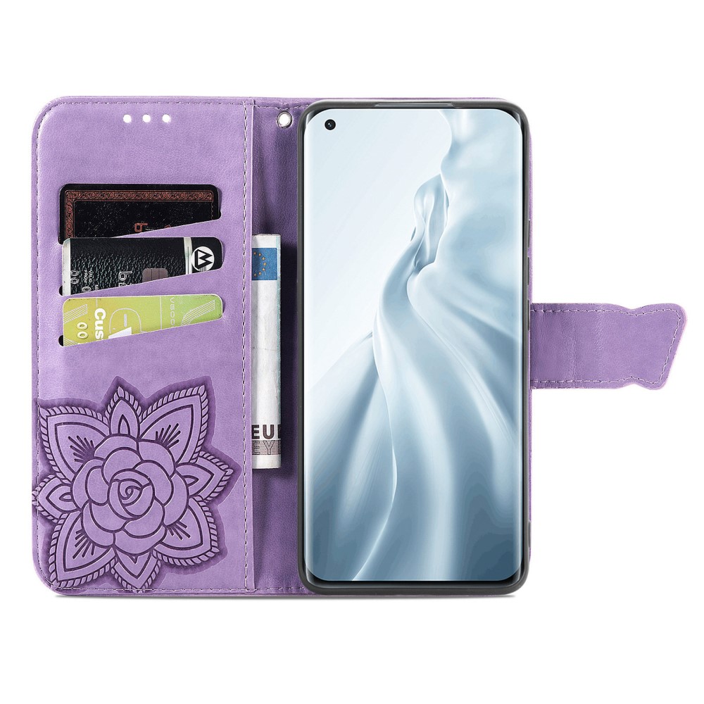  Xiaomi Mi 11 - Butterfly Läder Fodral - Ljus Lila