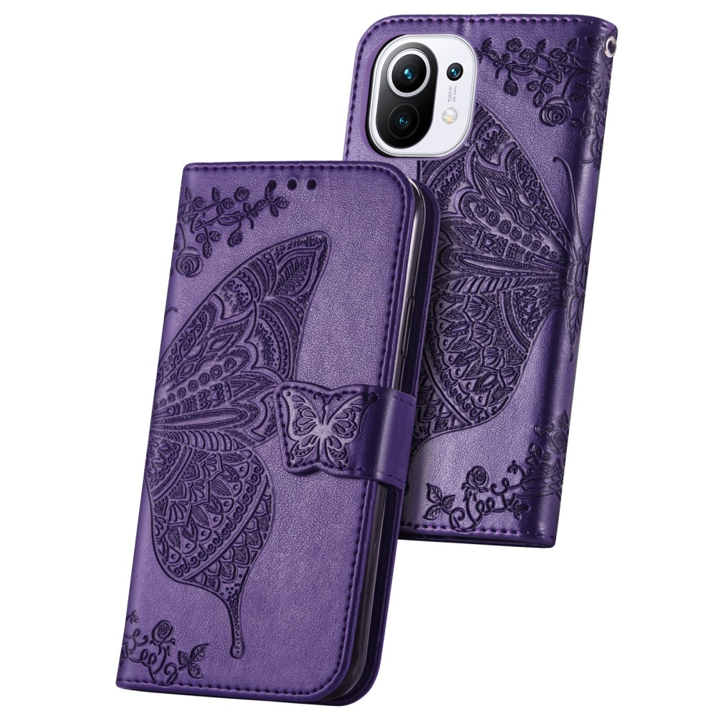  Xiaomi Mi 11 - Butterfly Läder Fodral - Lila