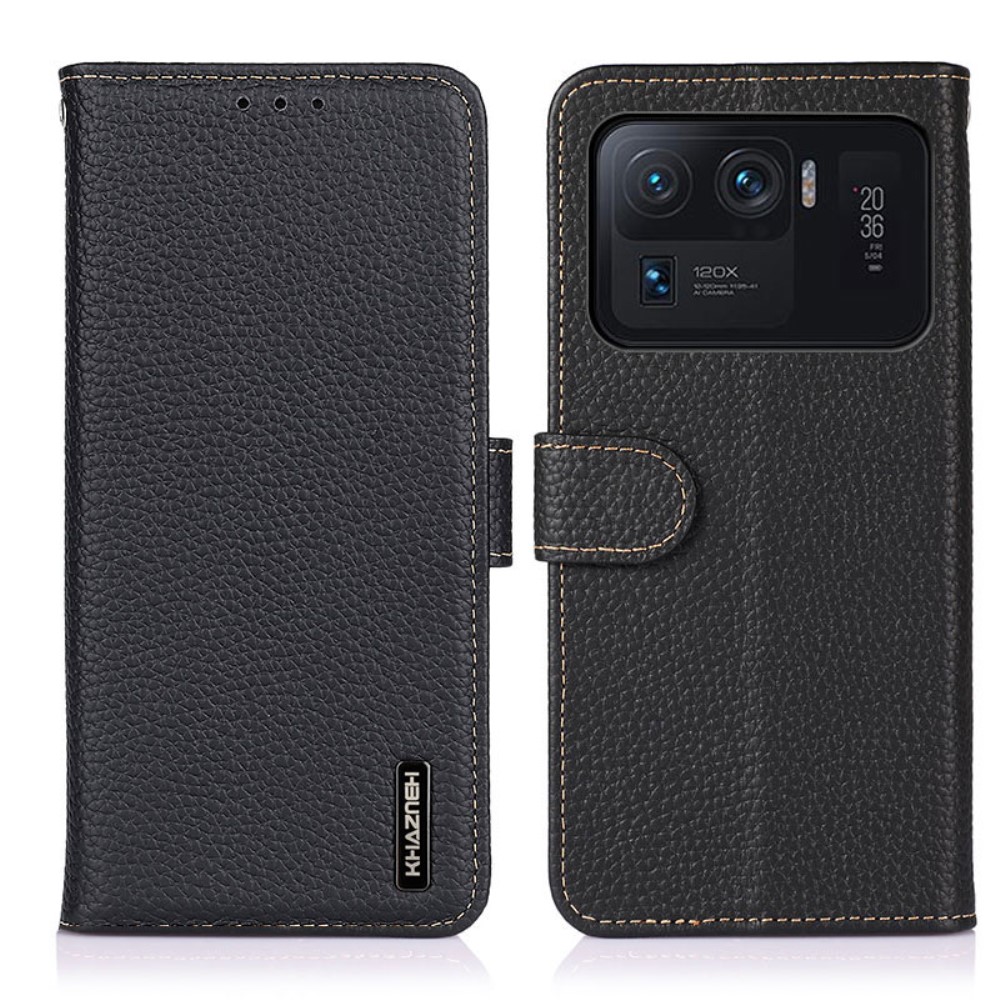 KHAZNEH Xiaomi Mi 11 Ultra - KHAZNEH Äkta Läder Litchi Fodral - Svart