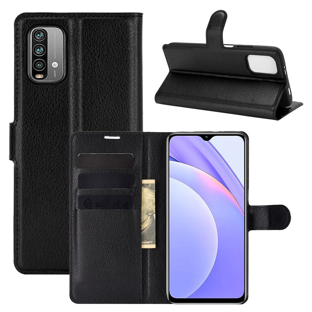  Xiaomi Redmi 9T - Litchi Läder Fodral - Svart