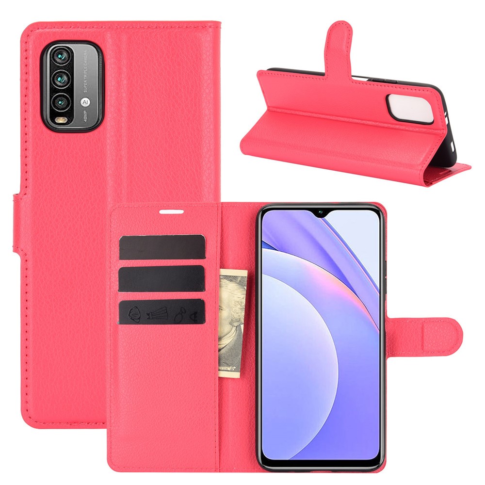  Xiaomi Redmi 9T - Litchi Läder Fodral - Röd