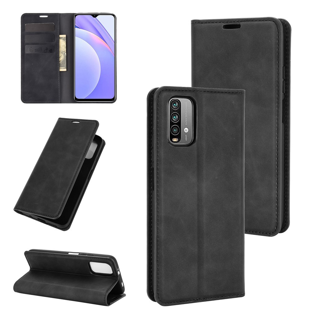  Xiaomi Redmi 9T - Silkeslent Läder Flip Fodral - Svart