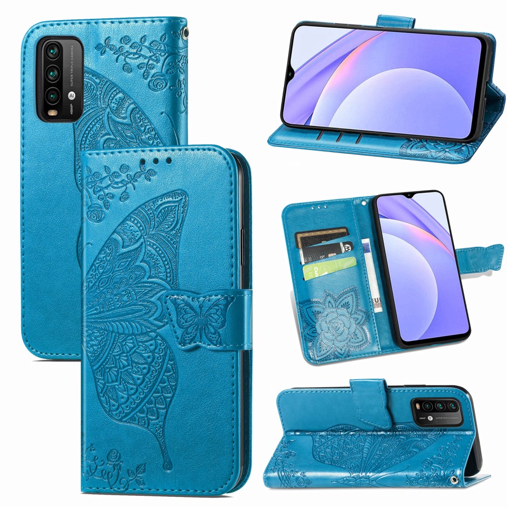  Xiaomi Redmi 9T - Butterfly Läder Fodral - Blå