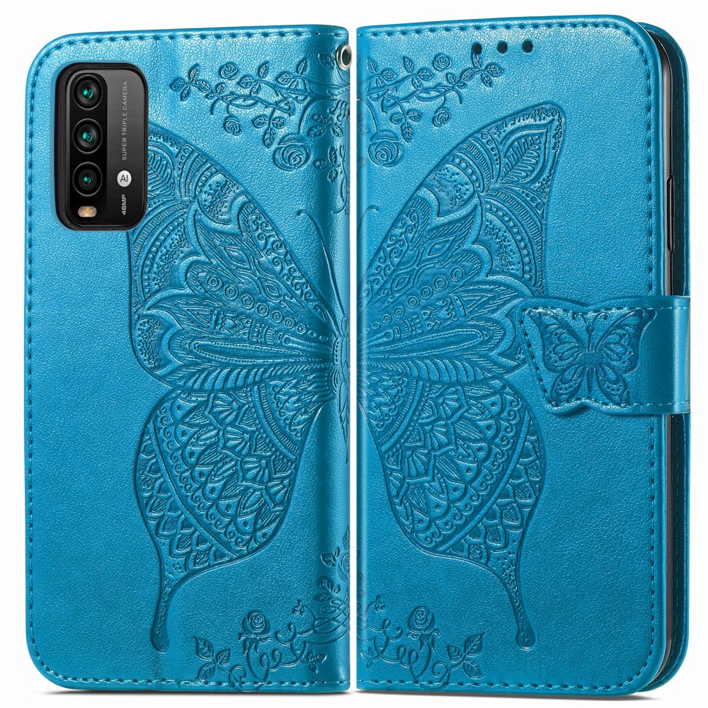  Xiaomi Redmi 9T - Butterfly Läder Fodral - Blå