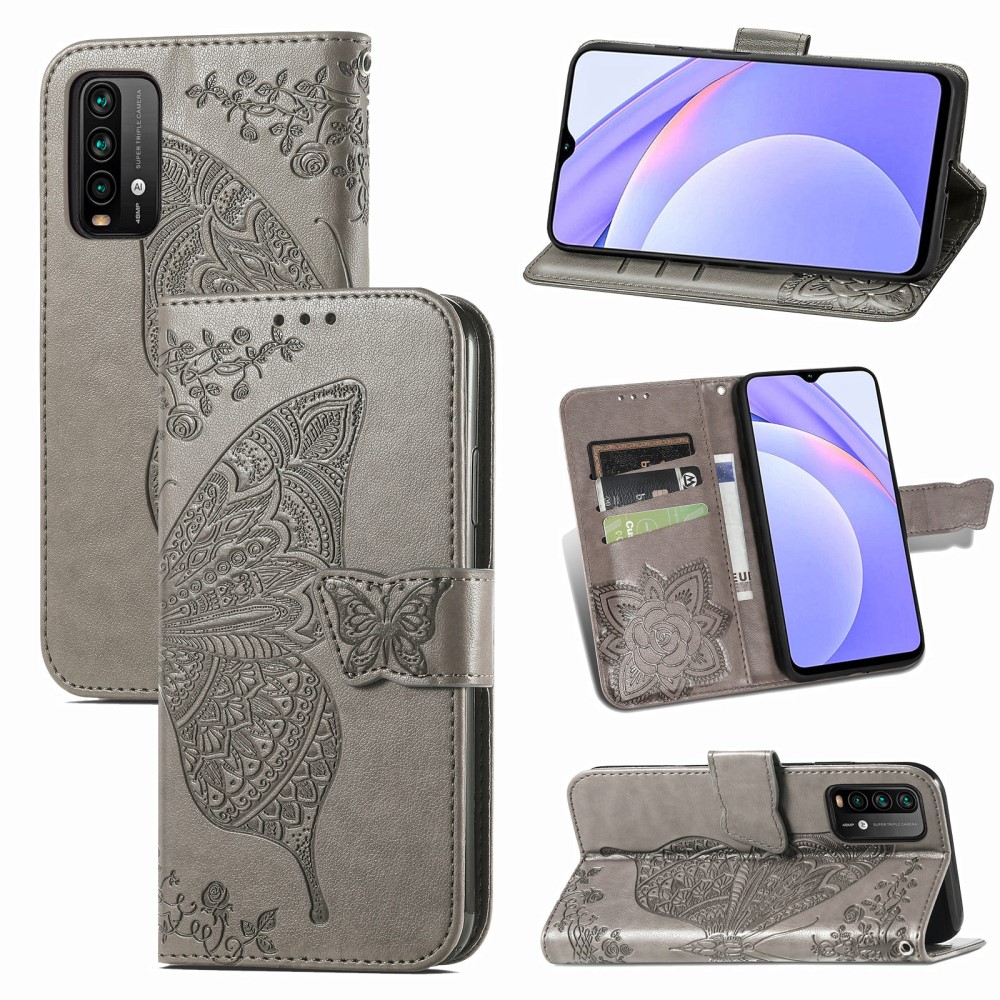  Xiaomi Redmi 9T - Butterfly Läder Fodral - Grå