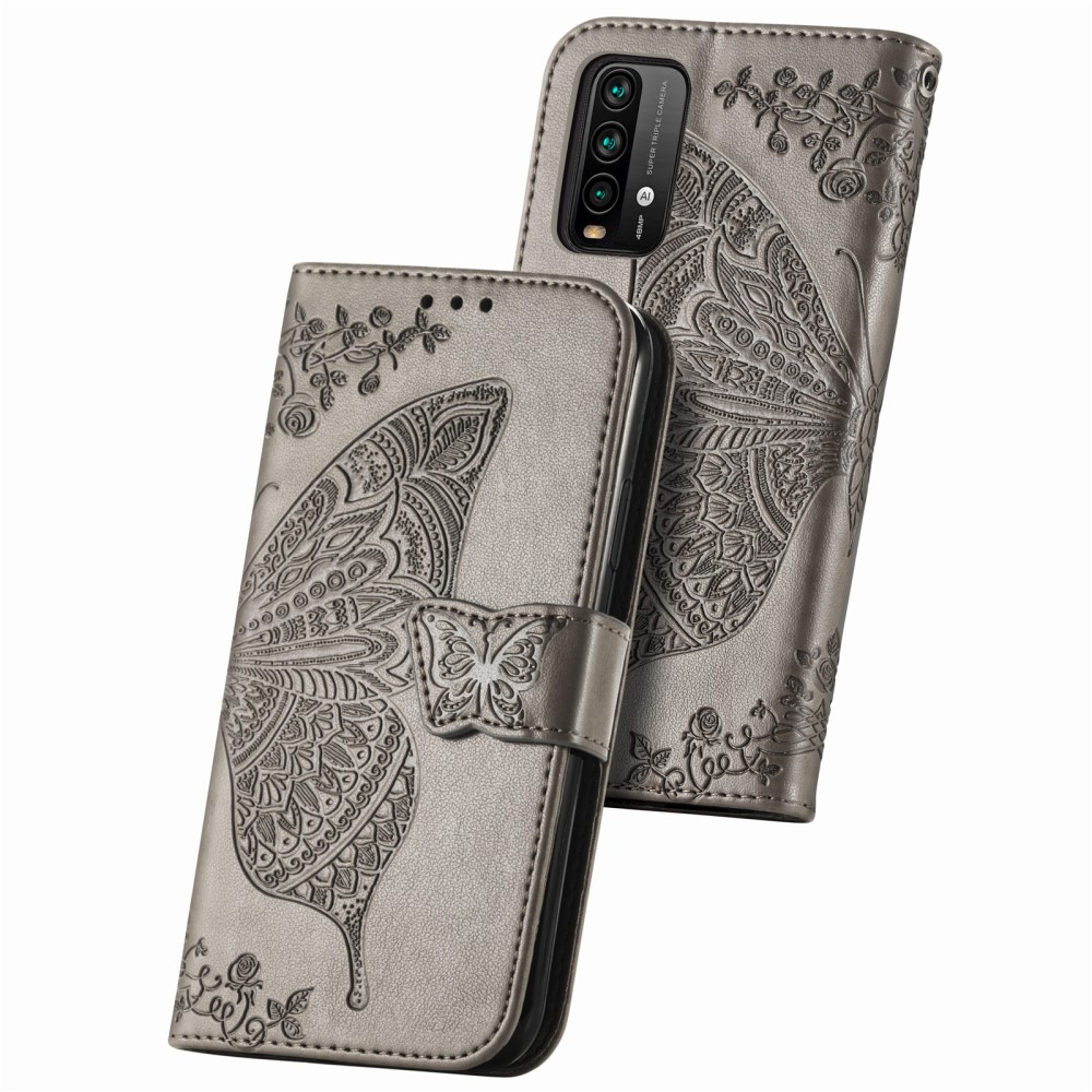  Xiaomi Redmi 9T - Butterfly Läder Fodral - Grå