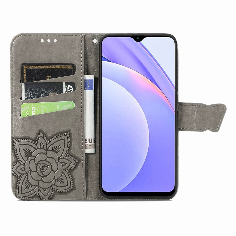  Xiaomi Redmi 9T - Butterfly Läder Fodral - Grå