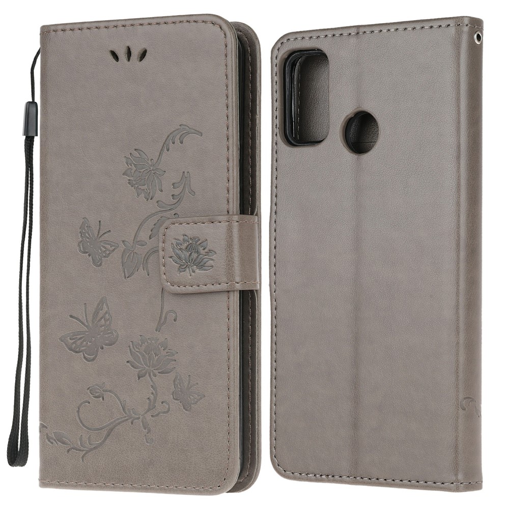  Motorola Moto G10/G20/G30 - Tryckt Flower/Butterfly Fodral - Grå