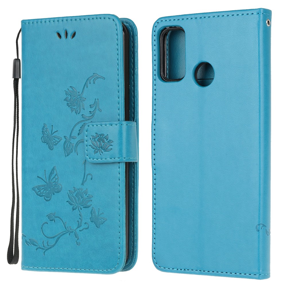  Motorola Moto G10/G20/G30 - Tryckt Flower/Butterfly Fodral - Blå