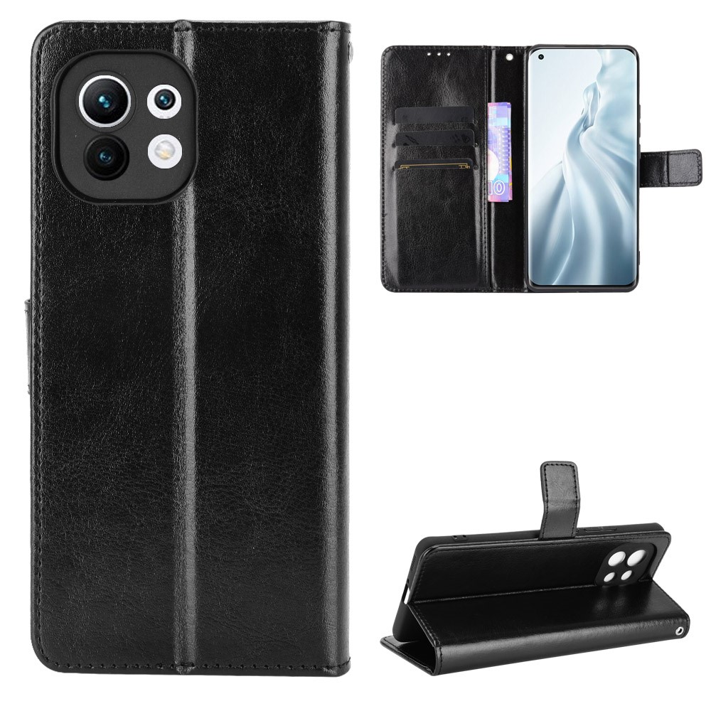  Xiaomi Mi 11 - Crazy Horse Fodral - Svart