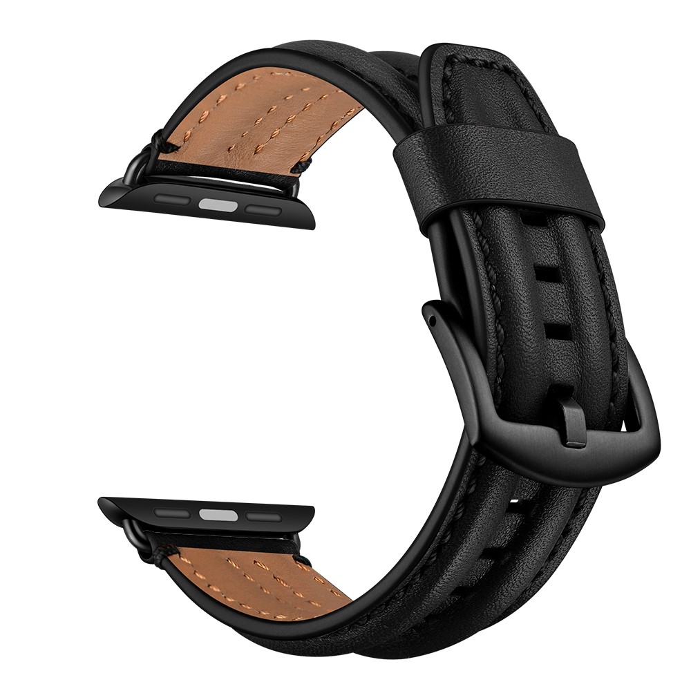 Äkta Läder Armband Apple Watch 42/44/45/46/49 mm Svart
