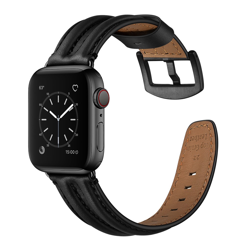  Äkta Läder Armband Apple Watch 42/44/45/46/49 mm Svart