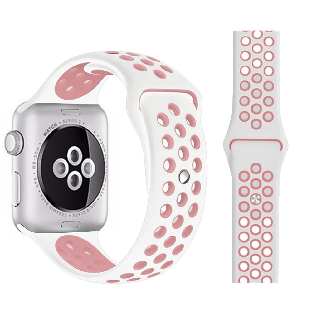  Ihåligt Silikon Armband Apple Watch 42/41/40/38 mm (M/L) - Vit/Rosa