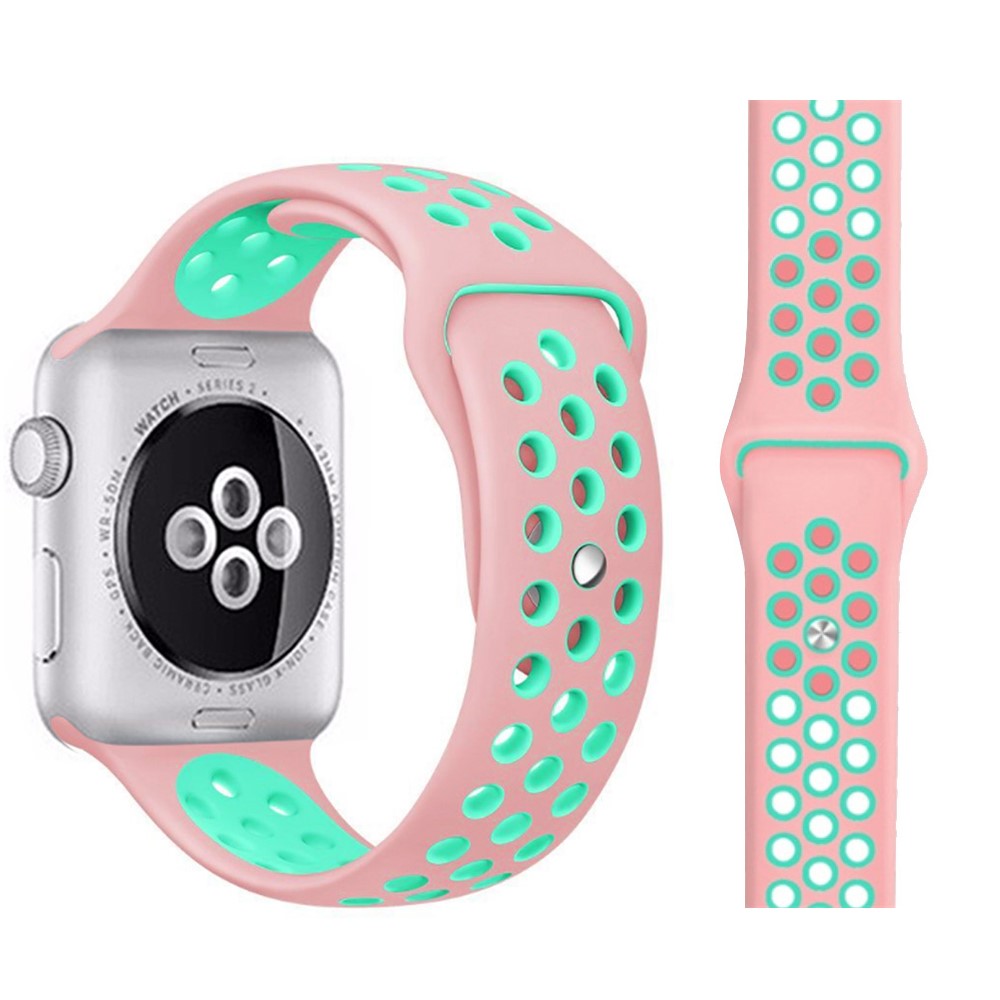  Ihåligt Silikon Armband Apple Watch 42/41/40/38 mm (M/L) - Rosa/Mint