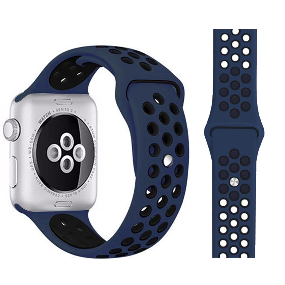  Ihåligt Silikon Armband Apple Watch 42/41/40/38 mm (M/L) - Mörk Blå/Svart