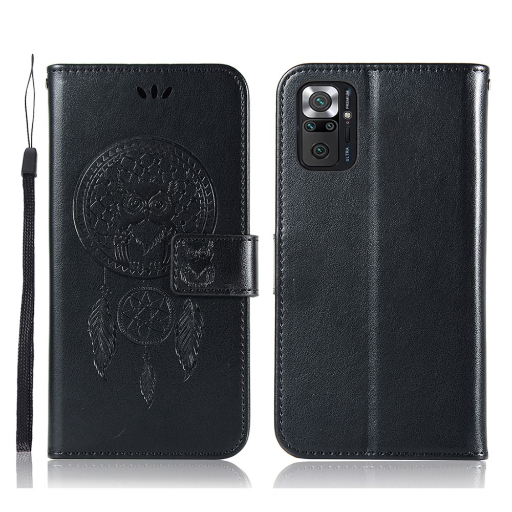  Xiaomi Redmi Note 10 Pro - Owl Dream Catcher Läder Fodral - Svart