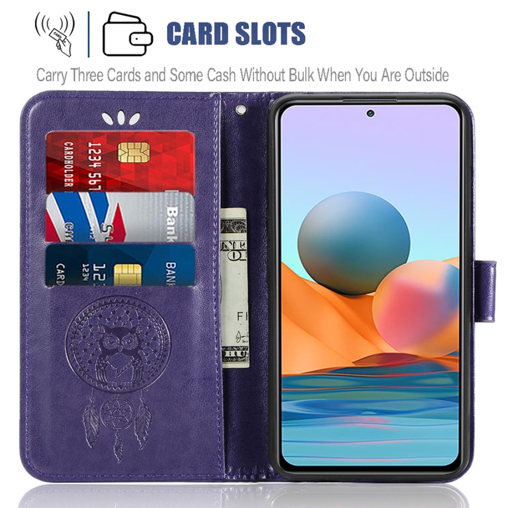  Xiaomi Redmi Note 10 Pro - Owl Dream Catcher Läder Fodral - Lila