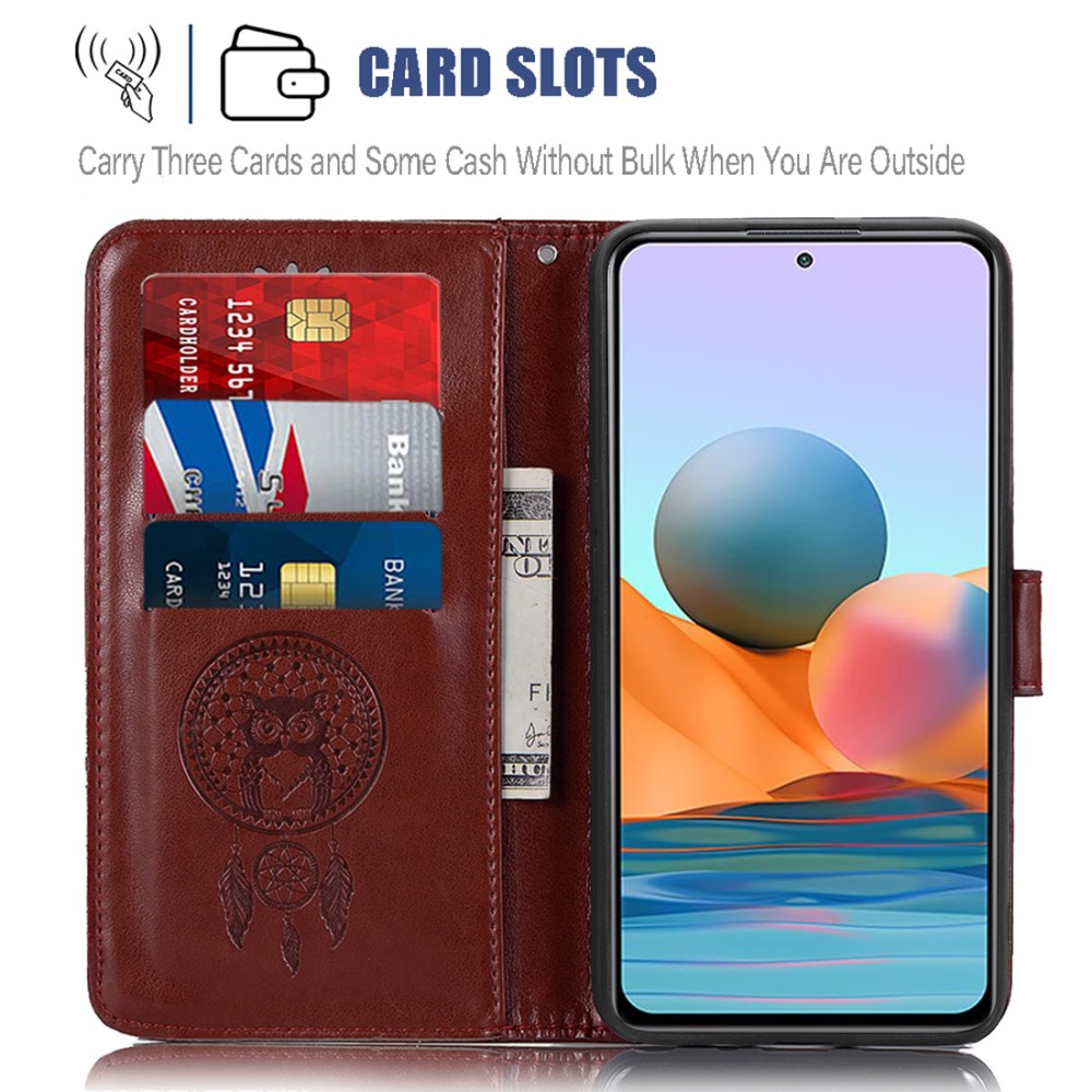  Xiaomi Redmi Note 10 Pro - Owl Dream Catcher Läder Fodral - Brun