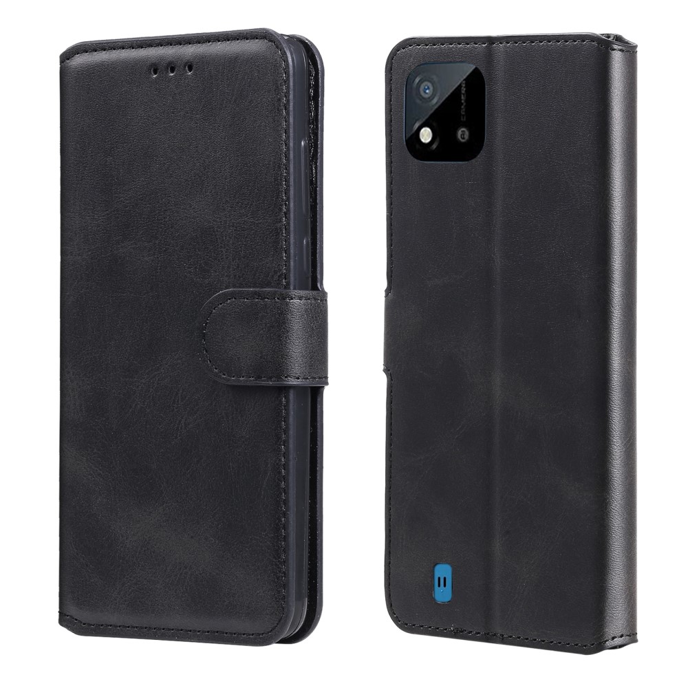  Realme C21 - Solid Läder Fodral - Svart