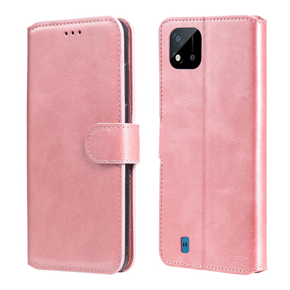  Realme C21 - Solid Läder Fodral - Roséguld