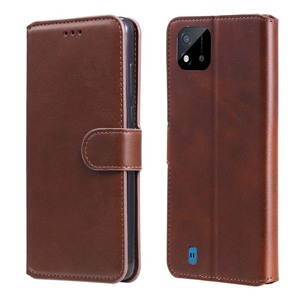  Realme C21 - Solid Läder Fodral - Brun