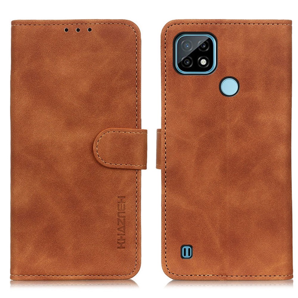 KHAZNEH Realme C21 - KHAZNEH Retro Läder Fodral - Brun