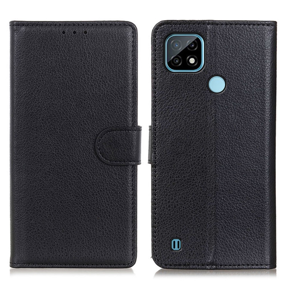  Realme C21 - Litchi Läder Fodral - Svart