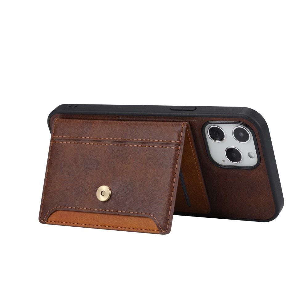  iPhone 12 / 12 Pro - Läder Skal Med Kortfack - Brun