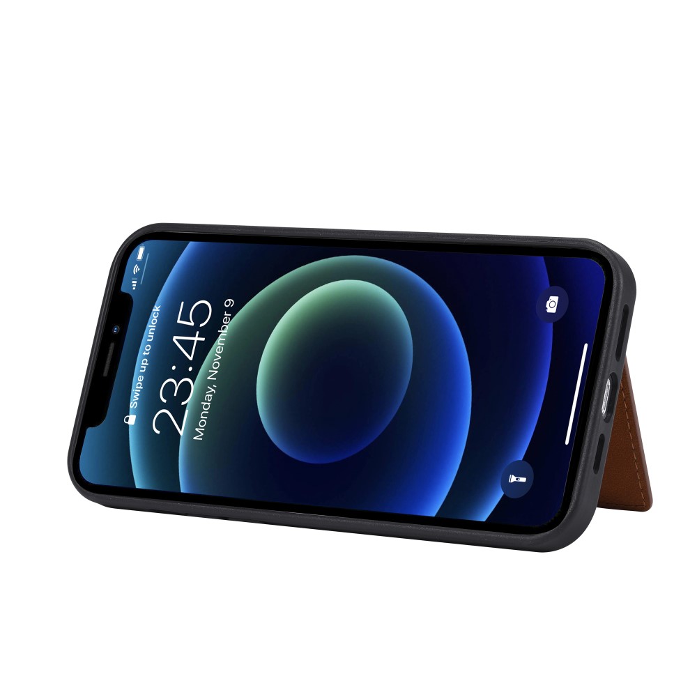  iPhone 12 / 12 Pro - Läder Skal Med Kortfack - Brun