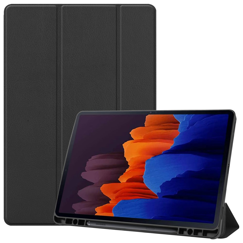  Samsung Galaxy Tab S7 Plus / Tab S8 Plus Tri-Fold Fodral Pennhållare Svart