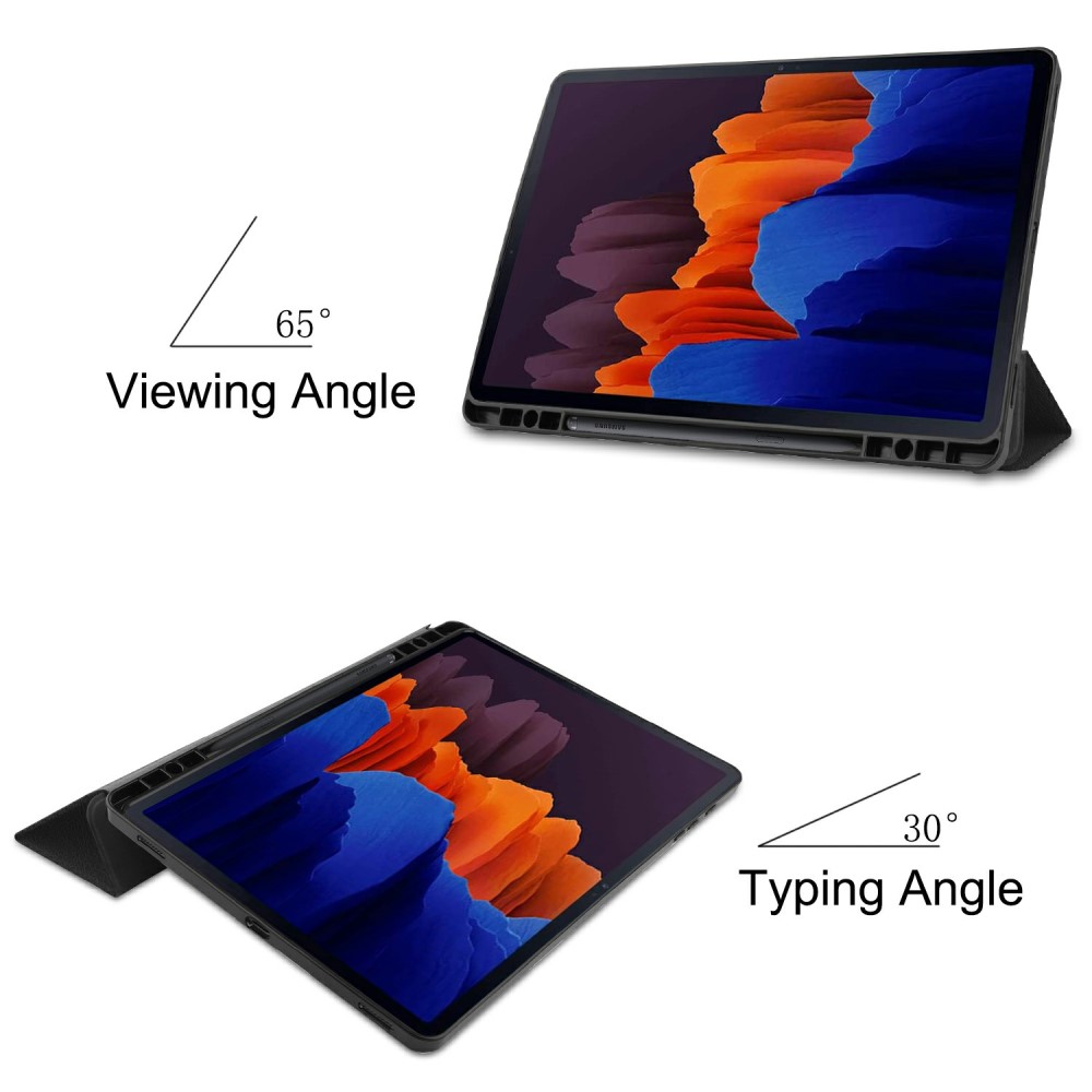  Samsung Galaxy Tab S7 Plus / Tab S8 Plus Tri-Fold Fodral Pennhållare Svart