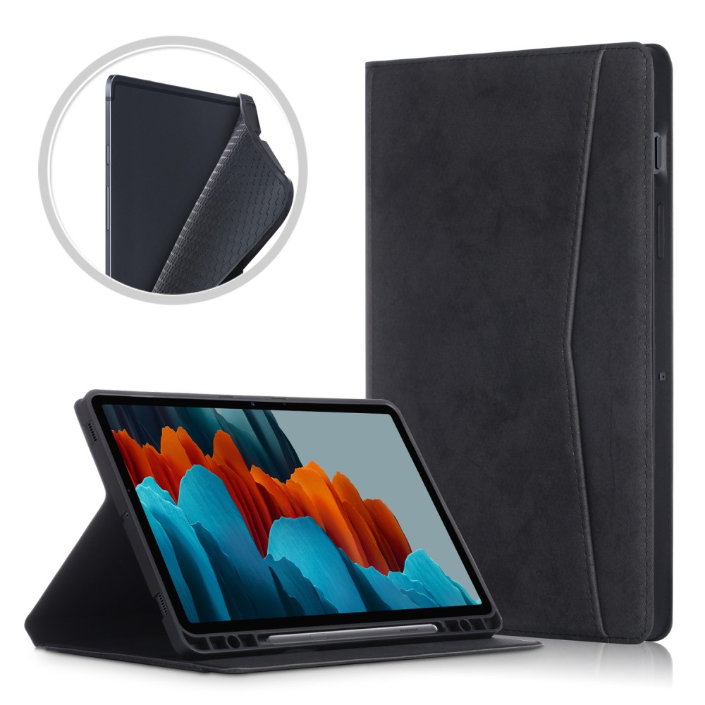  Samsung Galaxy Tab S7 / Tab S8 - Fodral Med Frontficka Och Pennhållare - Svart