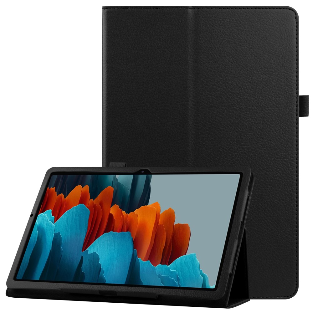  Samsung Galaxy Tab S7 Plus / Tab S8 Plus Litchi Läder Fodral Svart