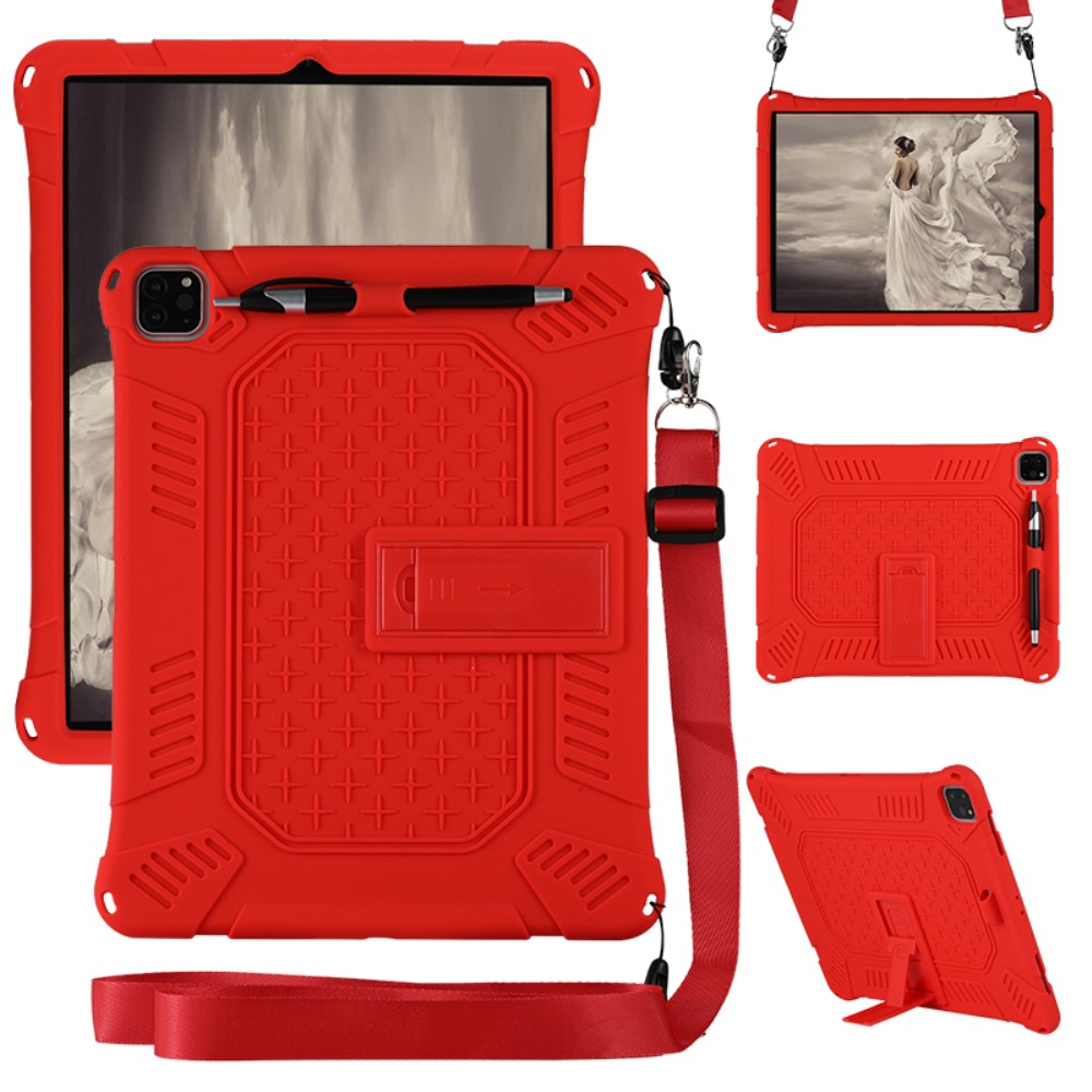  iPad Pro 12.9 (2018/2020/2021) - Hybrid Skal Kickstand Och Rem - Röd