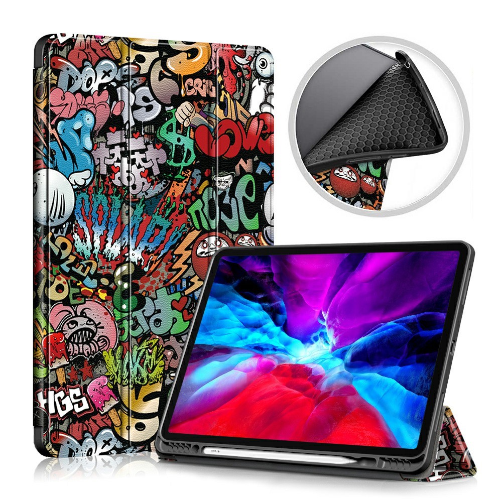  iPad Pro 12.9 (2020/2021) - Tri-Fold Fodral Med Pennhållare - Grafitti