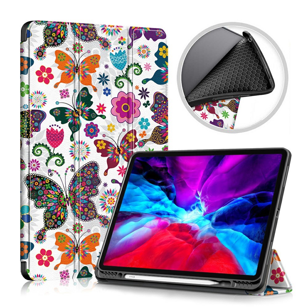  iPad Pro 12.9 (2020/2021) - Tri-Fold Fodral Med Pennhållare - Fjärilar