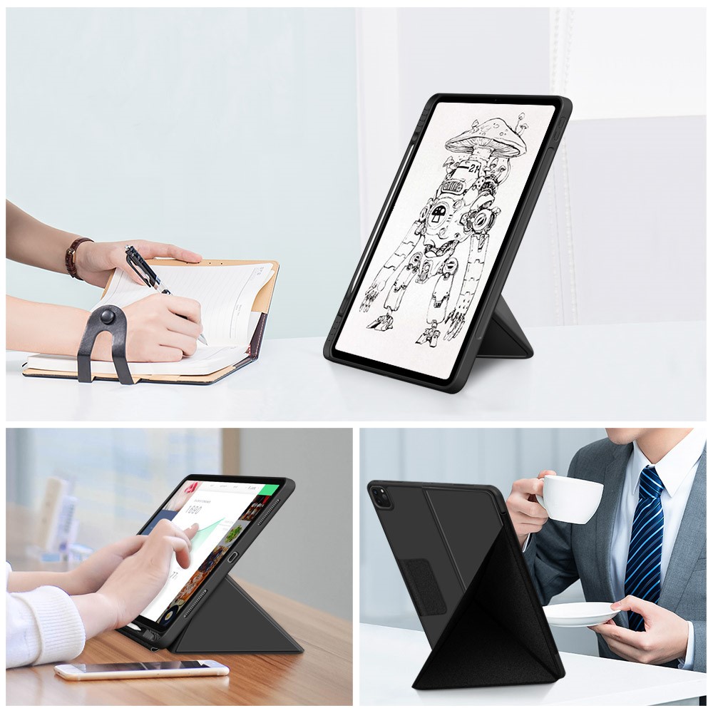  iPad Pro 12.9 (2018/2020/2021) - Origami Läder Fodral - Svart