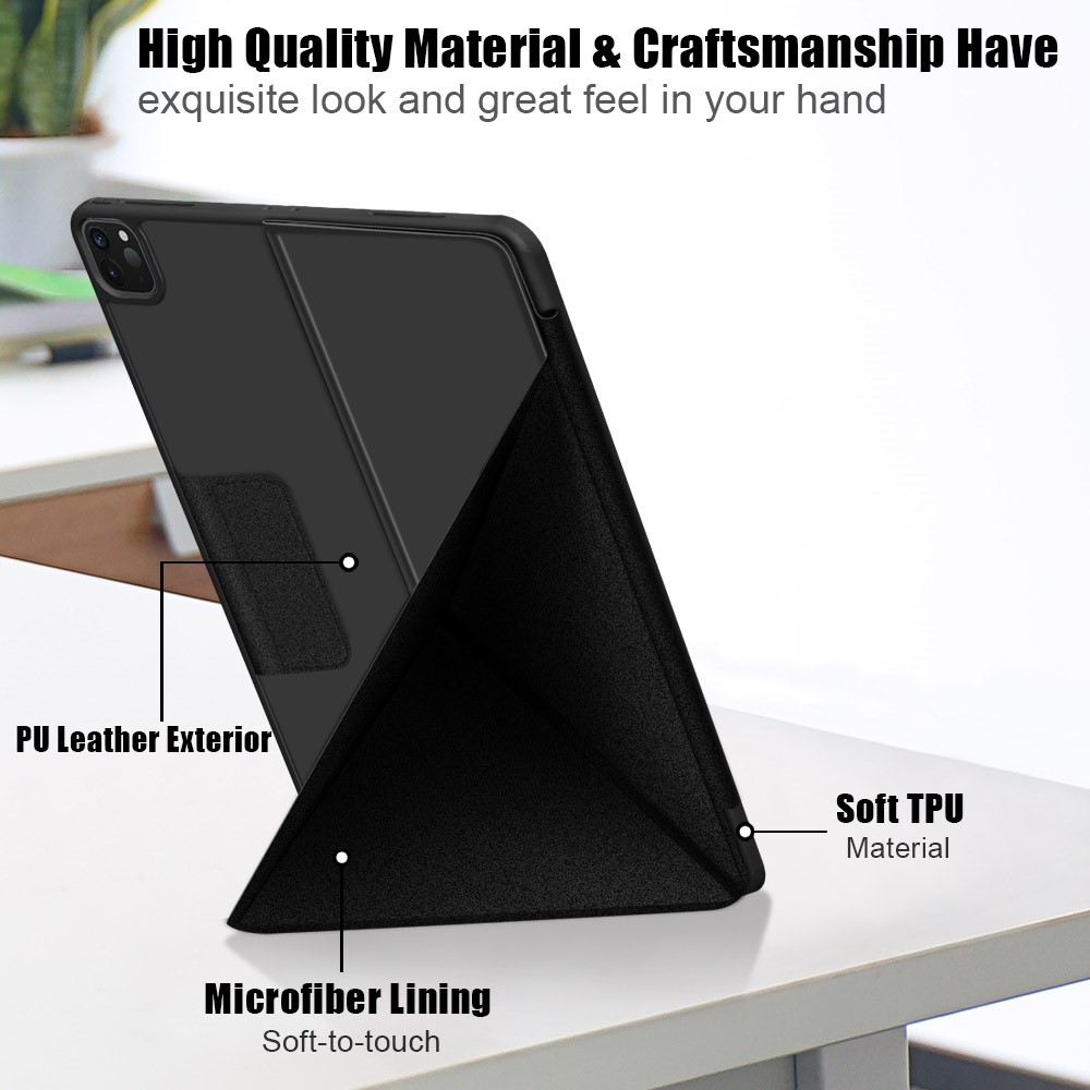  iPad Pro 12.9 (2018/2020/2021) - Origami Läder Fodral - Svart