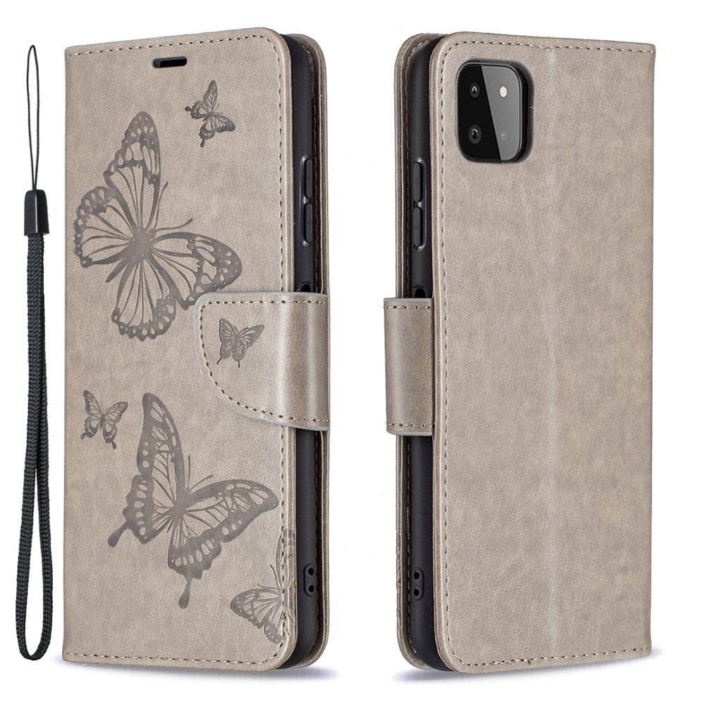  Samsung Galaxy A22 5G - Butterfly Läder Fodral - Grå
