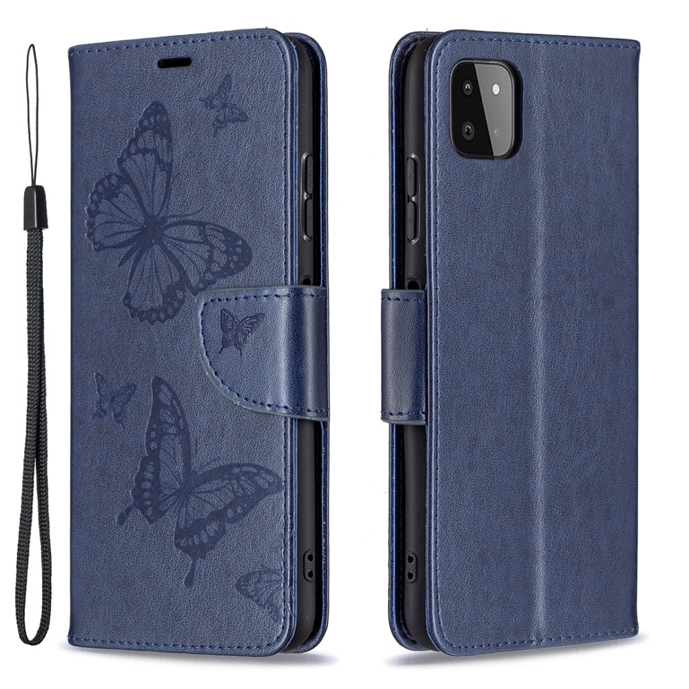  Samsung Galaxy A22 5G - Butterfly Läder Fodral - Mörk Blå