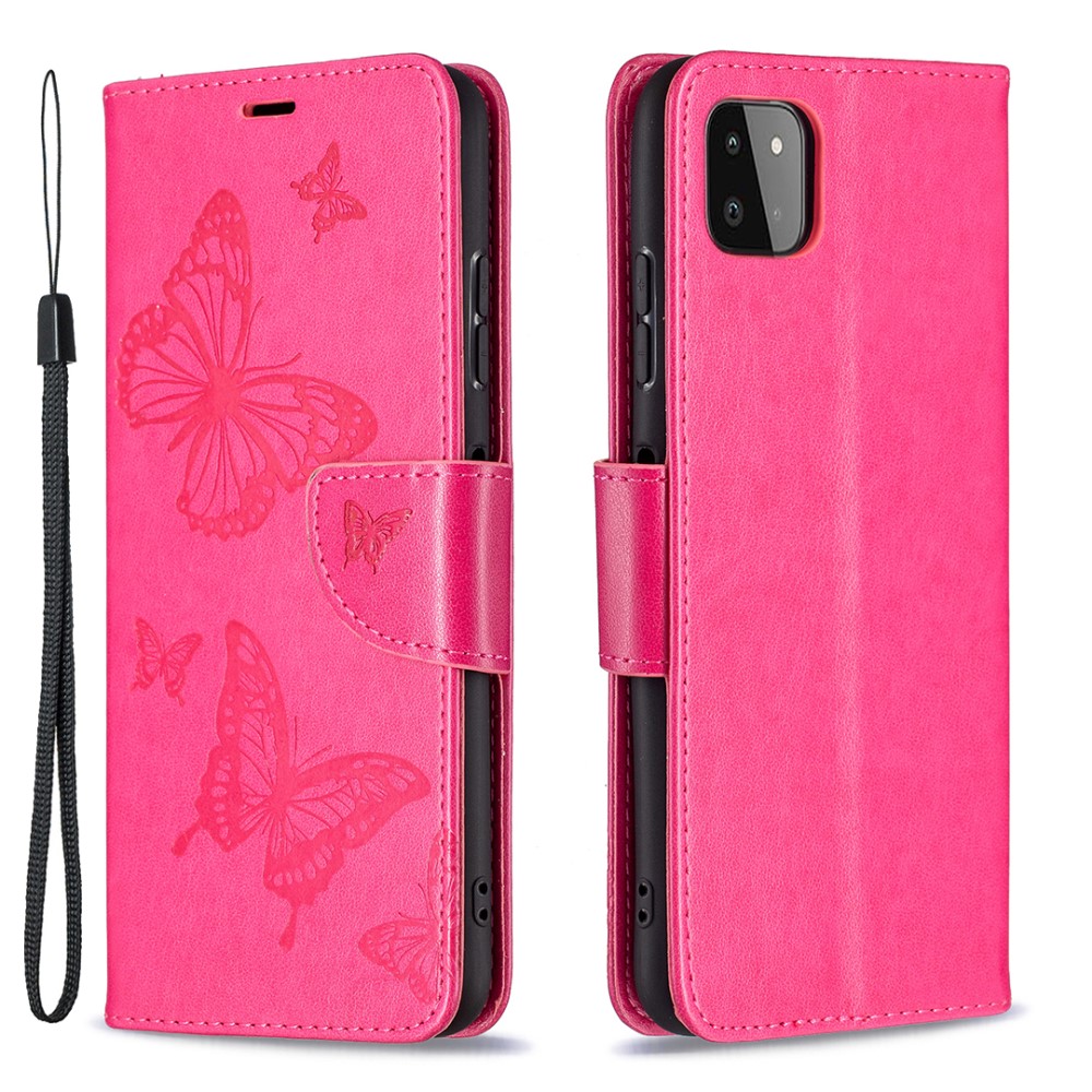  Samsung Galaxy A22 5G - Butterfly Läder Fodral - Rosa