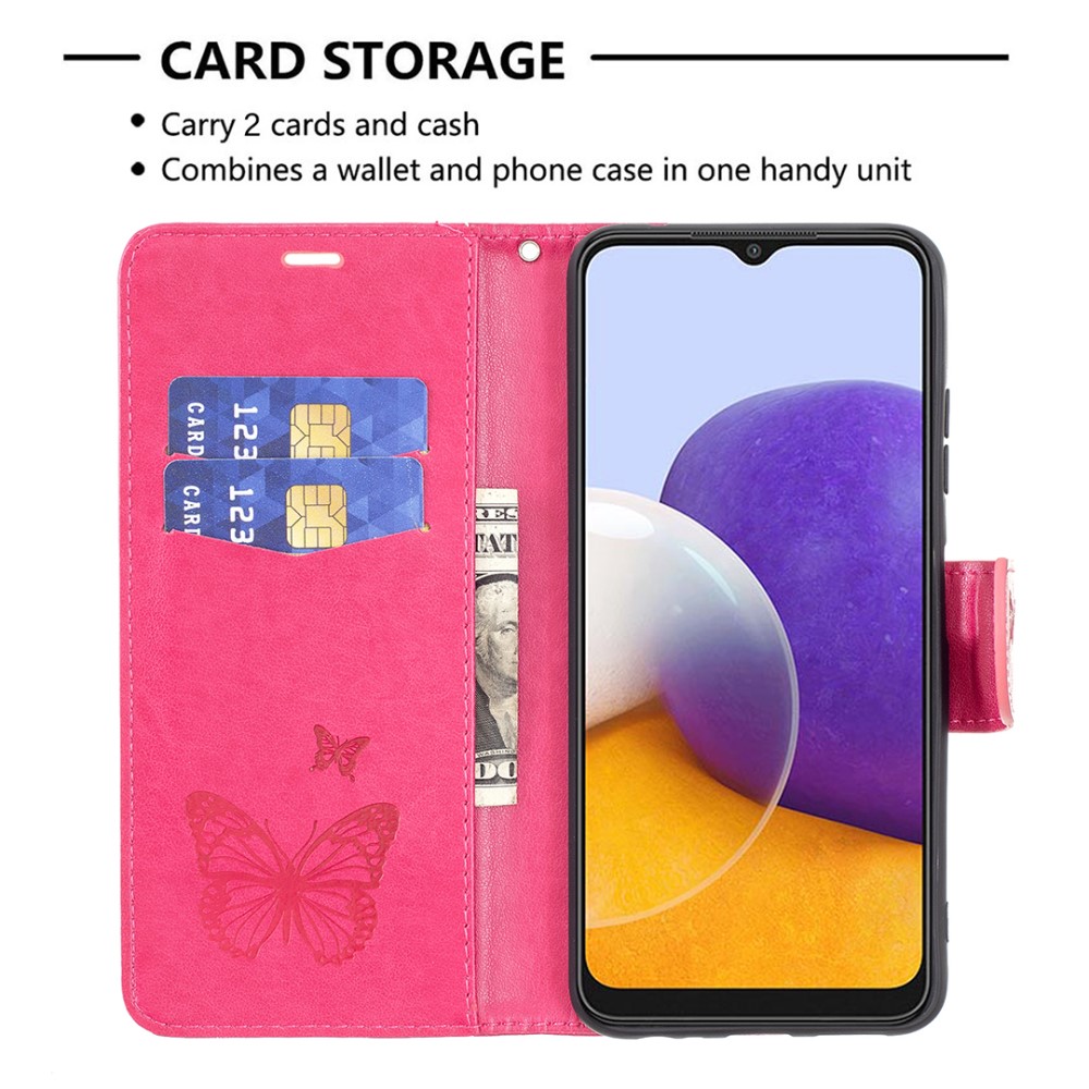 Samsung Galaxy A22 5G - Butterfly Läder Fodral - Rosa