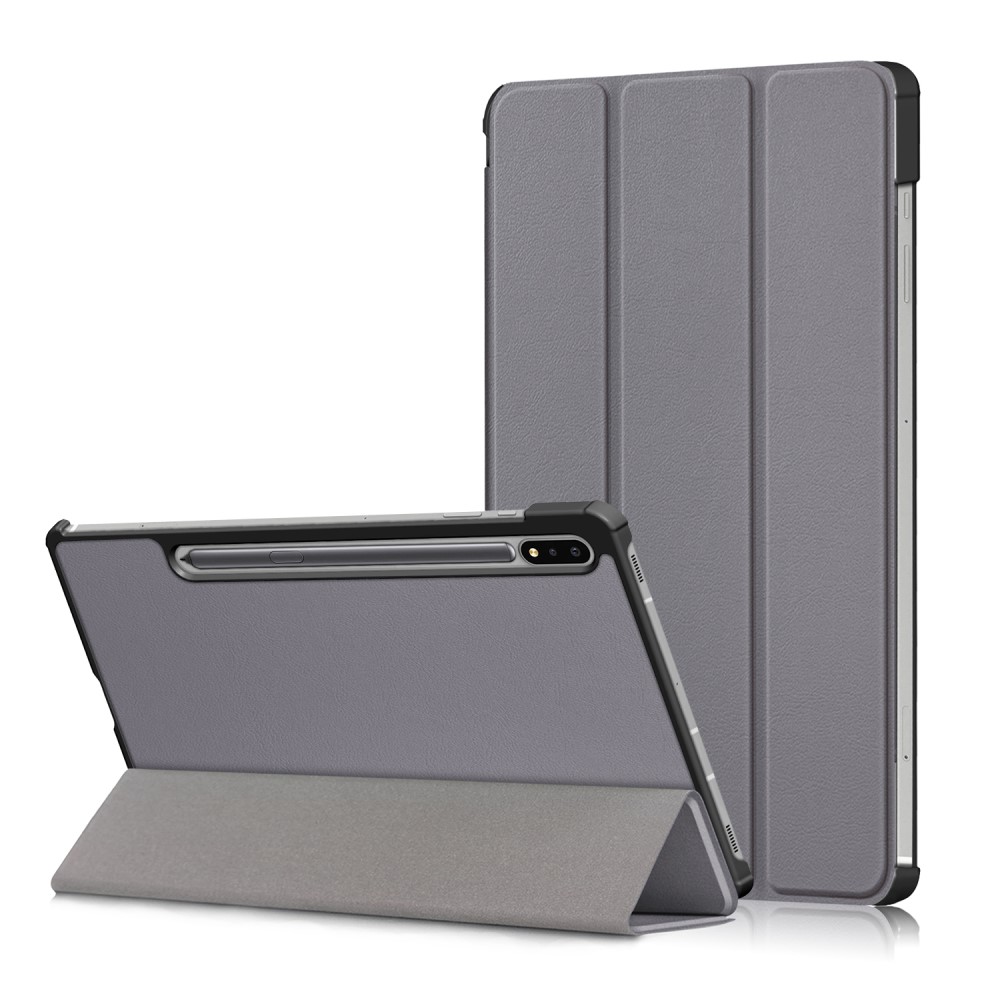  Galaxy Tab S7 FE/S7 Plus/S8 Plus Tri-Fold Läder Fodral Grå