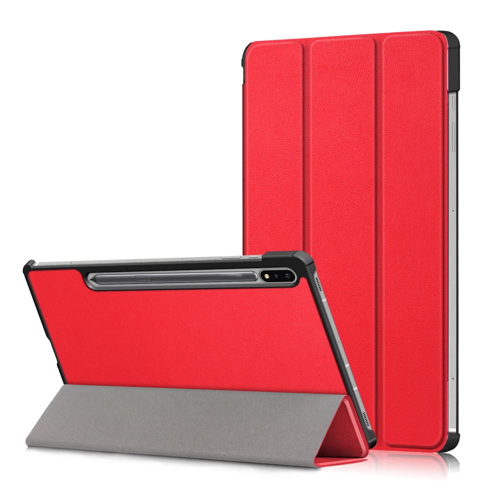  Galaxy Tab S7 FE/S7 Plus/S8 Plus Tri-Fold Läder Fodral Röd
