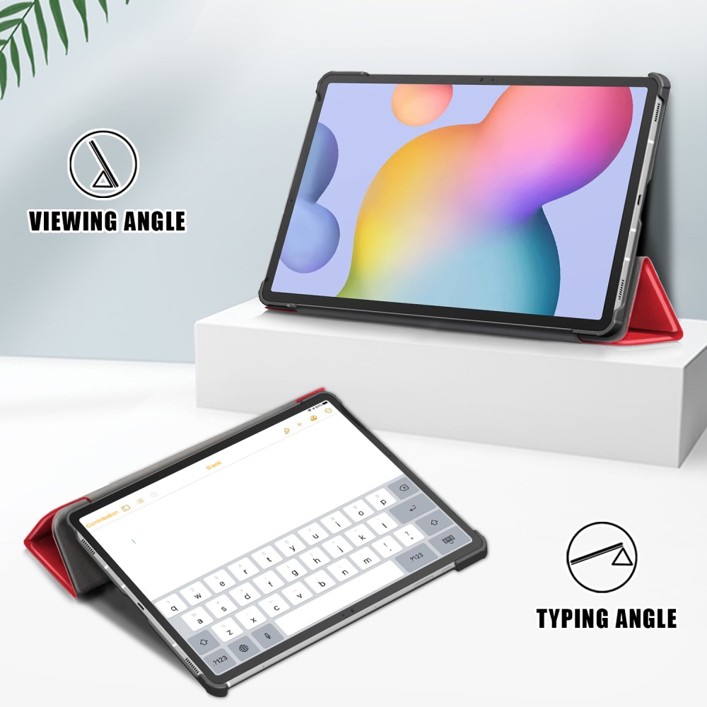  Galaxy Tab S7 FE/S7 Plus/S8 Plus Tri-Fold Läder Fodral Röd