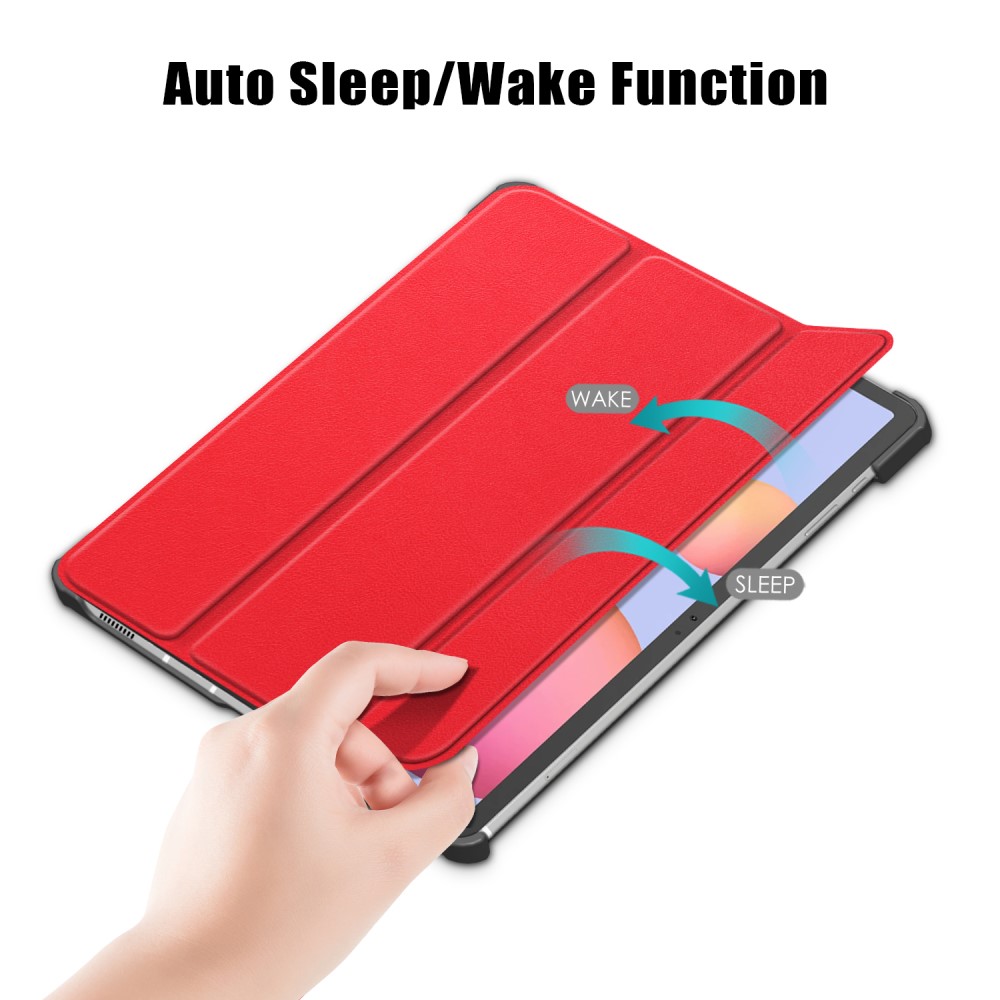  Galaxy Tab S7 FE/S7 Plus/S8 Plus Tri-Fold Läder Fodral Röd