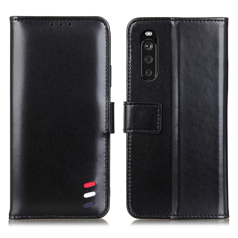  Sony Xperia 10 III - Tri-Color Läder Fodral - Svart