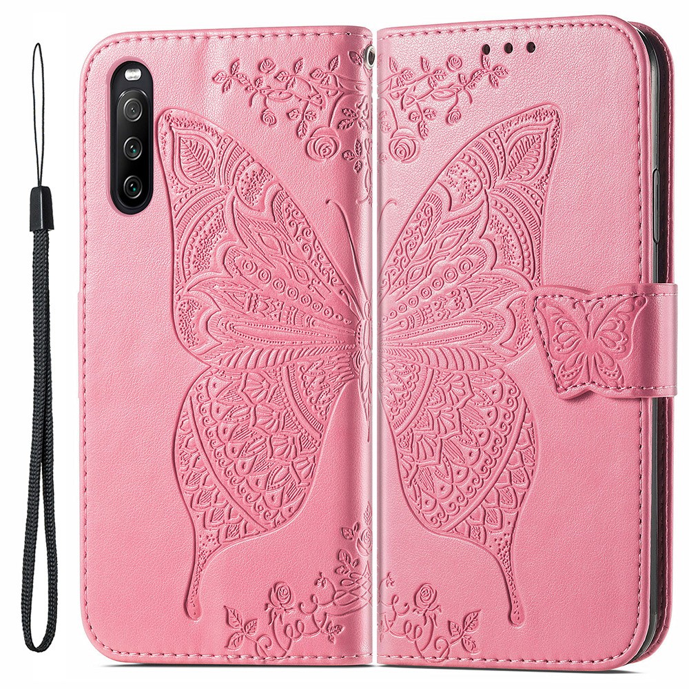  Sony Xperia 10 III - Butterfly Läder Fodral - Rosa