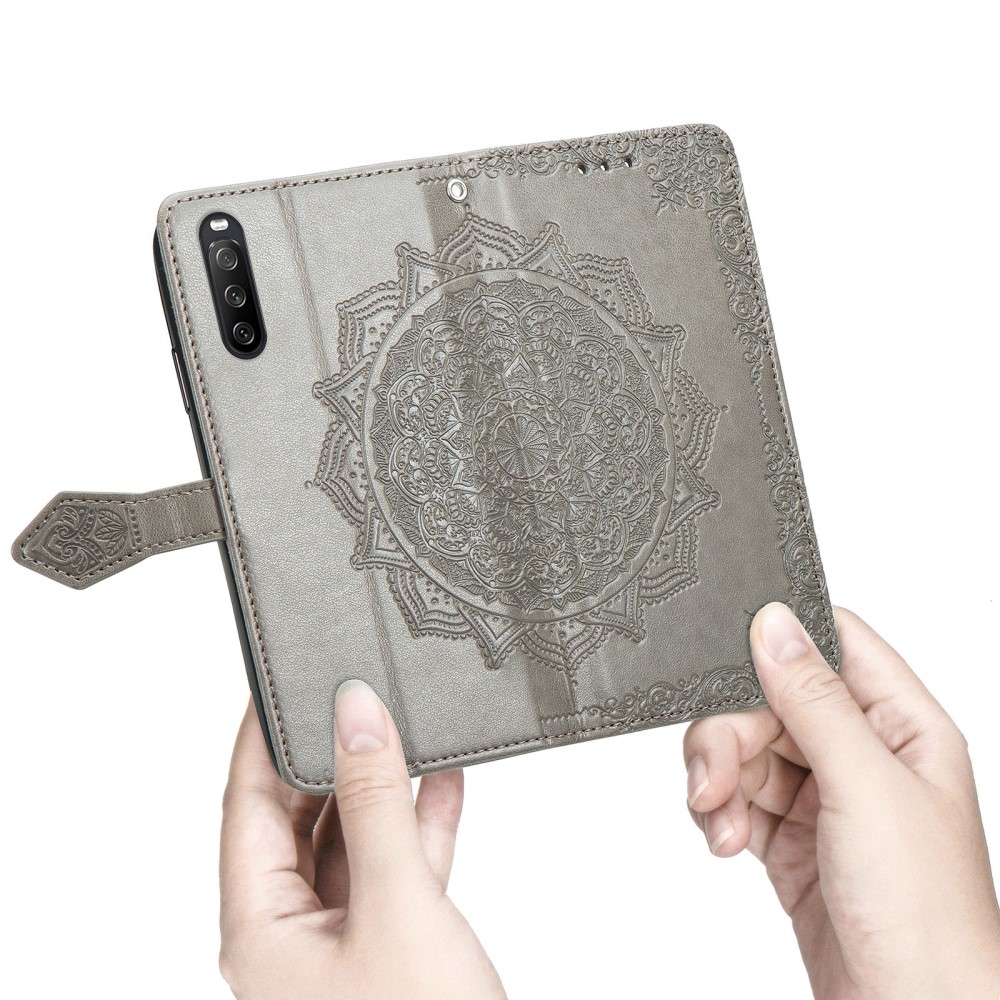  Sony Xperia 10 III - Mandala Läder Fodral - Grå